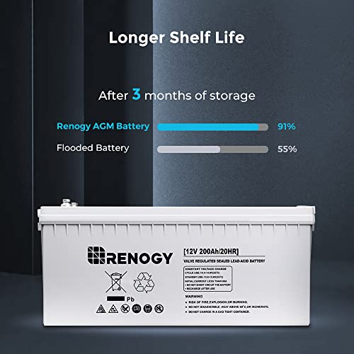 Renogy Deep Cycle AGM Battery 12 Volt 200Ah, 2000A Max Discharge Current, Maintenance-Free
