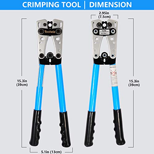 Toolwiz Battery Cable Lug Crimping Tool AWG 1/0, 2, 4, 6, 8, 10 Ratchet Wire Cutting for Crimper Tools Terminal Wire Cable -Thickened and Reinforced the Metal Plate