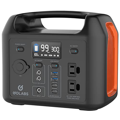 GOLABS R300 Portable Power Station, 299Wh LiFePO4 Battery Backup with 300W Pure Sine Wave AC Peak 500W