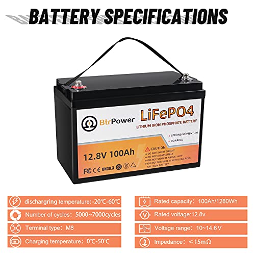 2 Pack 12V 100Ah LiFePO4 Deep Cycle Rechargeable Battery Pack Built-in 100A BMS 5000-7000 Cycles