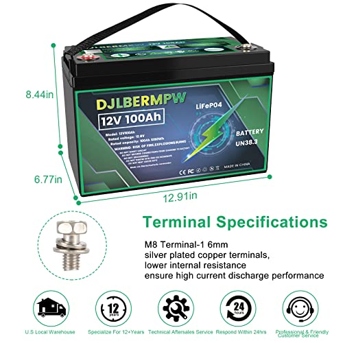DJLBERMPW Lithium battery, 12V 100AH LiFePO4 Deep Cycle Battery, Up to –  boondockbattery