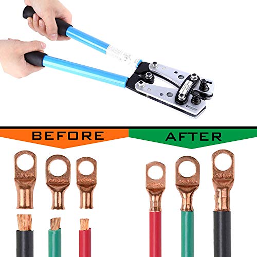 Toolwiz Battery Cable Lug Crimping Tool AWG 1/0, 2, 4, 6, 8, 10 Ratchet Wire Cutting for Crimper Tools Terminal Wire Cable -Thickened and Reinforced the Metal Plate