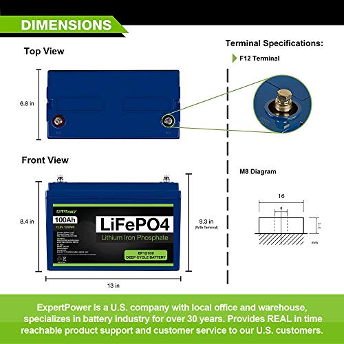ExpertPower 12V 100Ah Lithium LiFePO4 Deep Cycle Rechargeable Battery  2500-7000 Life Cycles & 10-Year lifetime  Built-in BMS