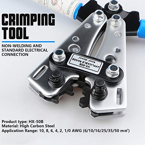 Toolwiz Battery Cable Lug Crimping Tool AWG 1/0, 2, 4, 6, 8, 10 Ratchet Wire Cutting for Crimper Tools Terminal Wire Cable -Thickened and Reinforced the Metal Plate