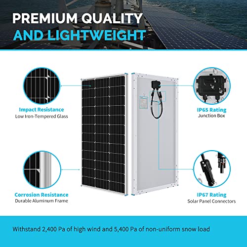 Renogy 12 Volt Solar Panel 100 Watt High-Efficiency Monocrystalline Module PV Single, RNG-100D-SS