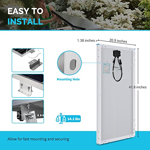 Renogy 12 Volt Solar Panel 100 Watt High-Efficiency Monocrystalline Module PV Single, RNG-100D-SS